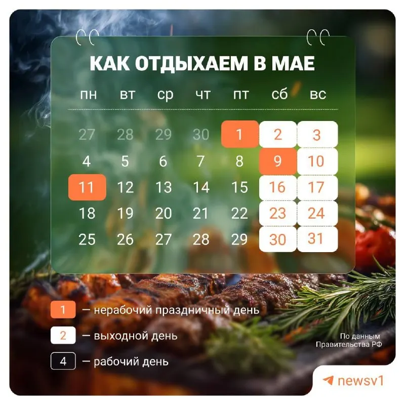 С 9 по 11 мая объявлены официальные нерабочие дни, приуроченные к празднованию Дня Победы.