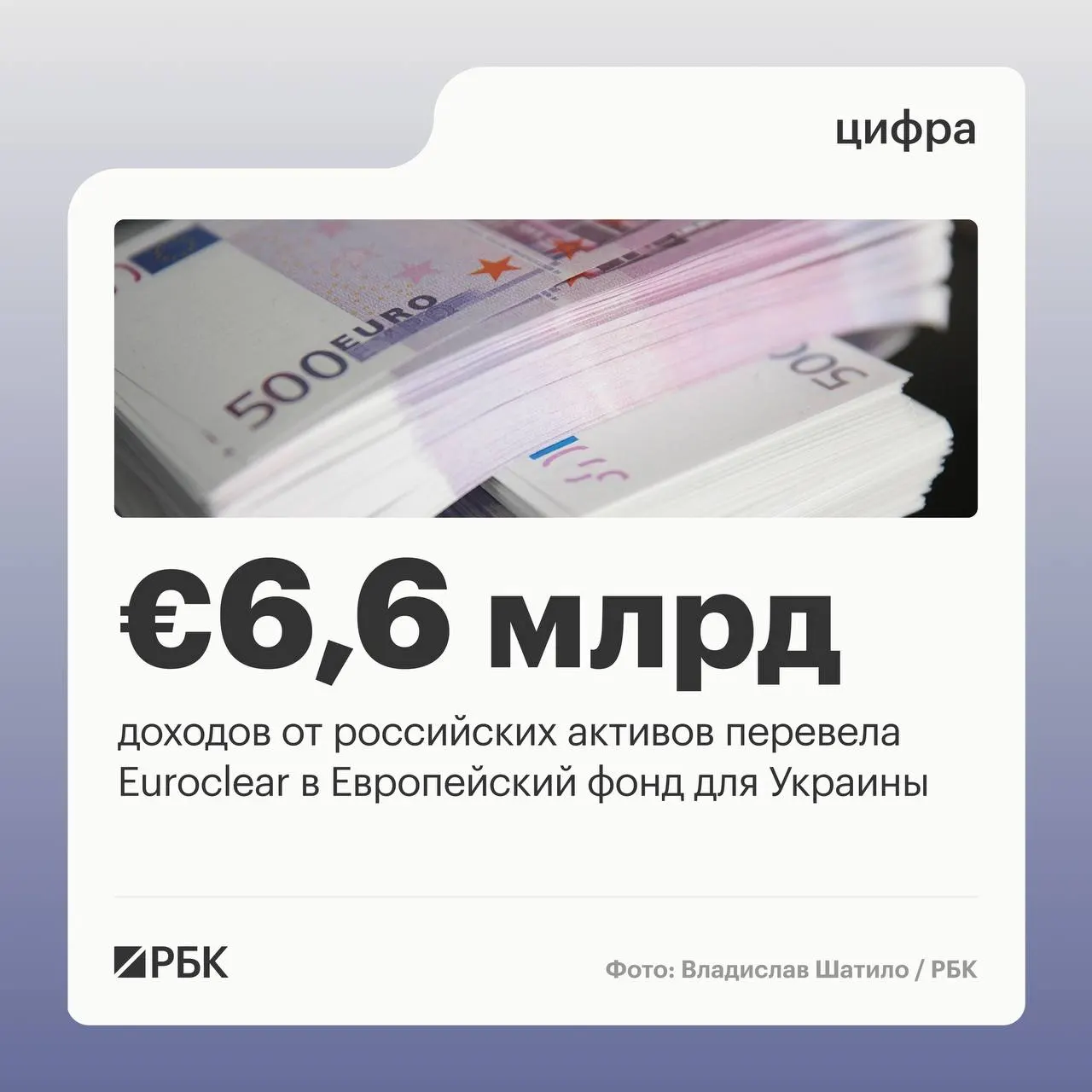Бельгийский депозитарий перевёл Киеву €6,6 млрд процентных доходов от замороженных российских активов. Следующий платёж €1,4 млрд запланирован на июль 2026 года. В I квартале 2026 года процентные доходы снизились на 23% до €1,1 млрд; €744 млн зарезервировано для фонда поддержки Украины.