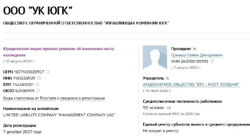 Управляющая компания холдинга перешла под контроль АО «БТС‑Мост Холдинг» бизнесмена Руслана Байсарова. Пакет активов ранее был национализирован и продан на аукционе.