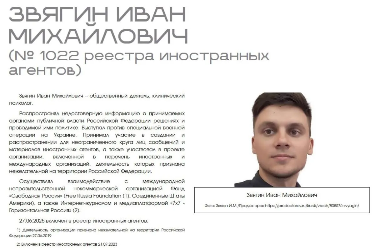 Звягин обратился в суд с требованием признать публичную «выставку иноагентов» нарушением его прав и профессиональной репутации; он жалуется на дискриминацию, превышение полномочий и нарушение презумпции невиновности.